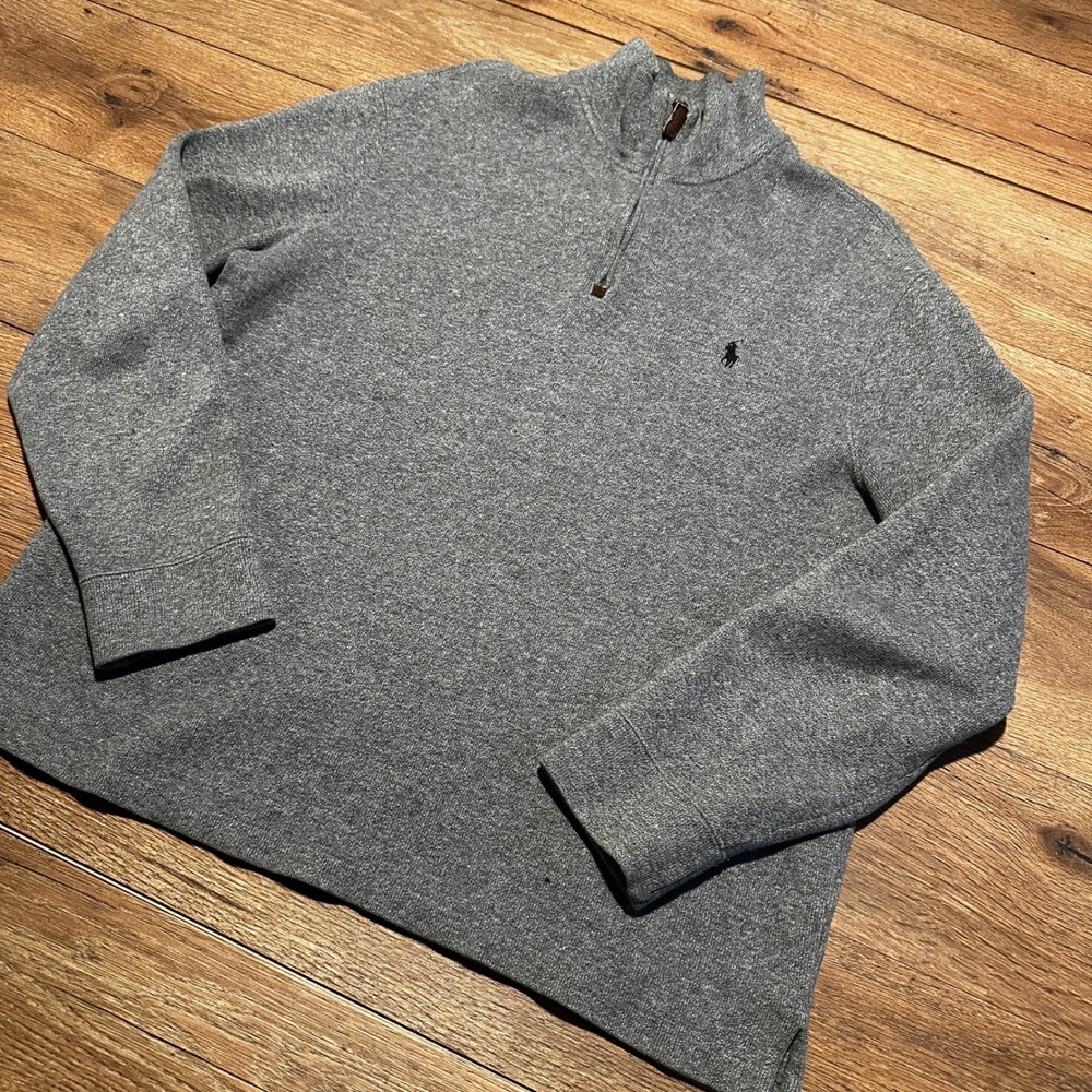 Vintage Polo Ralph Lauren Grey Quarter Zip Sweater Mens Large